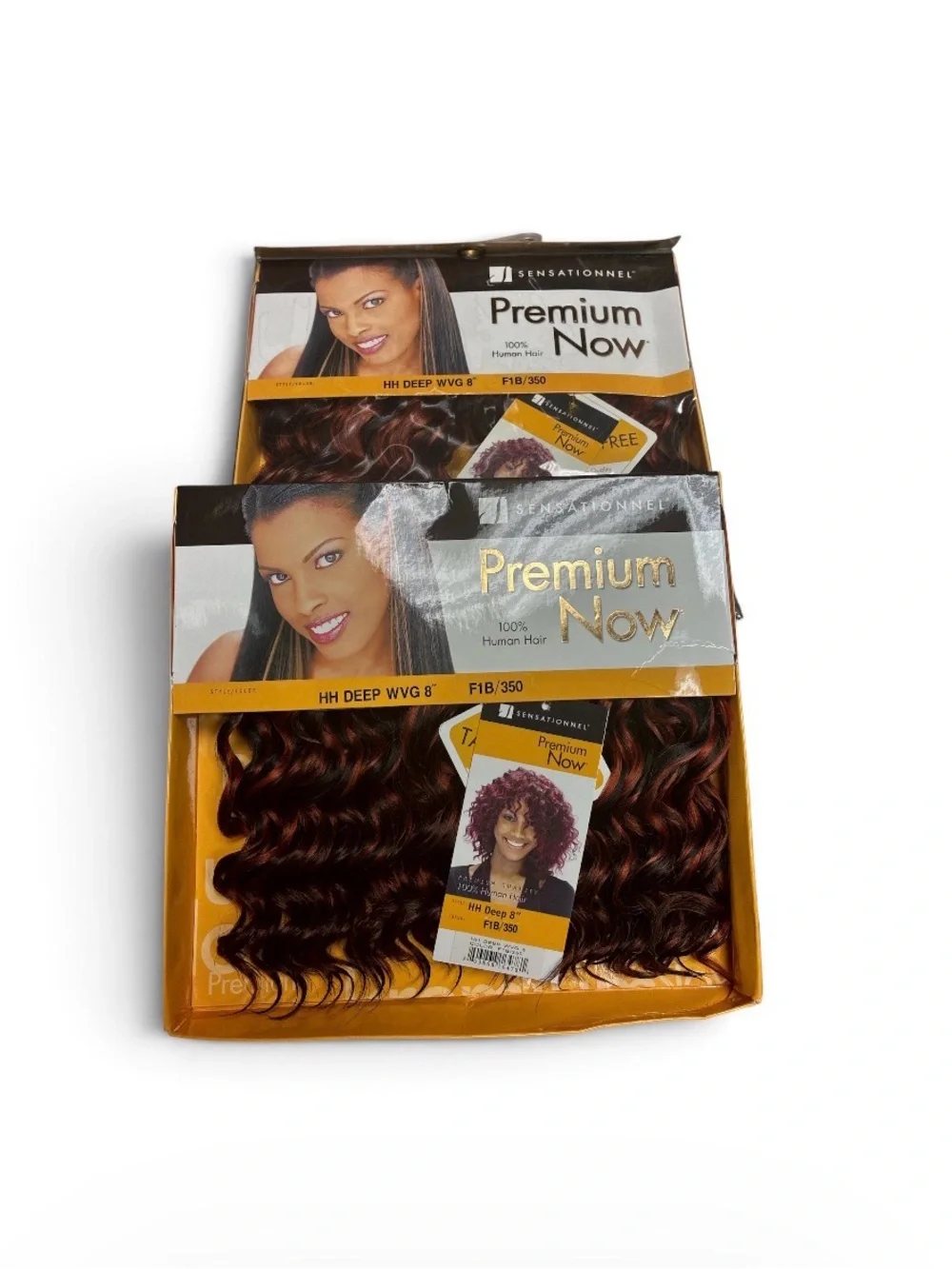 2 X Sensationnel Premium Now Deep Wave Human Hair Wig - F1B/350 Burgundy Brown